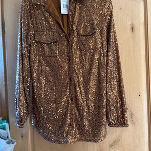Guess Gold Sequin Button-Down Shirt